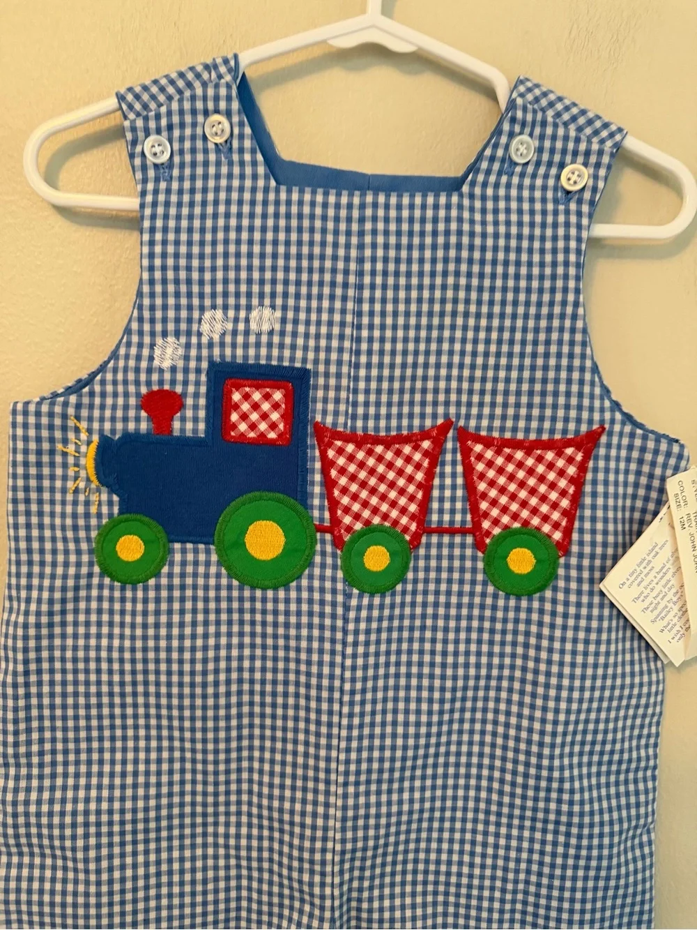 The Bailey Boys Blue Gingham Train Reversible with Fall Pumpkins Jon Jon